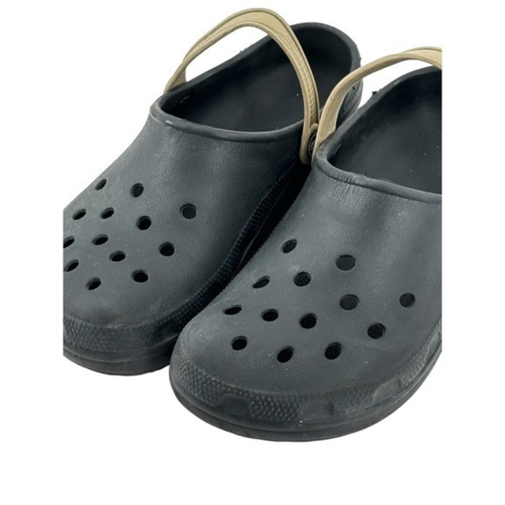 Crocs Unisex Biya Classic Slip-On Clogs Black Tan Strap‎ Sz Men 8 Women 10